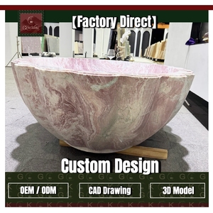 Bañera Independiente de Mármol Rosa GOLDKING Premium para Spa, con Borde Festoneado, Fabricada a Medida con CNC - Product Image 1