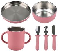 Nouvel ensemble d'alimentation pour bébé de qualité supérieure, assiette à ventouse en silicone, bol en acier inoxydable 304, cuillère, fourchette, couteau, sans BPA, vaisselle pour enfants, cadeau