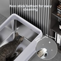 Bac à litière pour chat en acier inoxydable 304, extra large, ouvert, écologique, anti-éclaboussures, facile à nettoyer, avec un espace intérieur de 20 L