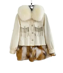 Wholesale Winter Real Fox Fur Collar Women's Coats with Fur for Ladies