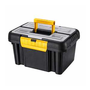 Boîte à outils noire 10 litres avec couvercle et compartiments, boîte de rangement en plastique rigide pour outils et équipements - Product Image 1