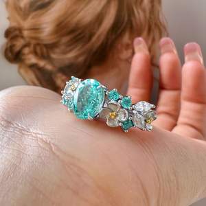 Anillo de Plata Pura S925 con Diseño de Margarita Paraiba, Diamante de Seda Gula de Gama Media, Moda de Lujo de Alta Gama con Exquisito Baño de Oro Rosa - Product Image 3