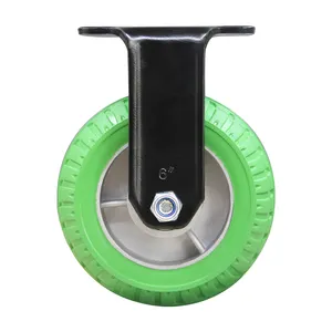 8In Green Aluminum Core Rubber Wheels Trailer Casters Traction Work Rolling Heavy Duty Threaded Casters