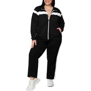 Conjunto deportivo de dos piezas para mujer, talla grande, con chaqueta con cremallera, pantalones deportivos, ropa informal para estar en casa, diseño con rayas laterales. - Product Image 5