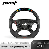 Für Mercedes-Benz W209 W211 W463 C219 R230 E G SL CLK CLS AMG 550 350 63 2005-2012 Maßgefertigtes LED-Sportlenkrad aus Kohlefaser