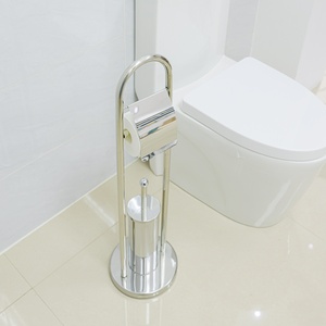 <span class=keywords><strong>Portarotolo</strong></span> per Carta Igienica Ovale in Acciaio Inox Stile Americano con Scopino per WC da Bagno - Product Image 1