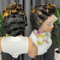 Vente en gros perruques courtes bouclées coupe pixie avec devant en dentelle 100 vendeurs de cheveux humains pleine dentelle frontale ombre perruques de cheveux humains sans colle