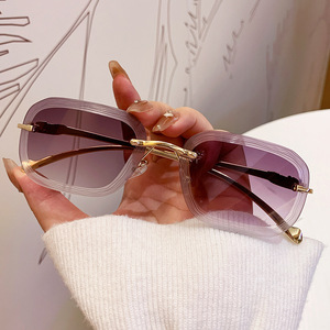 Frameless Metal <b>Sunglasses</b> With Water Ripple Trim UV400 Protection For Women Unisex Outings Cycling Driving - Product Image 1