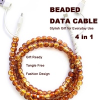 Kabel Data Amber Beaded 4 in 1 Tipe C Pengisi Daya Ponsel Pengisian Cepat