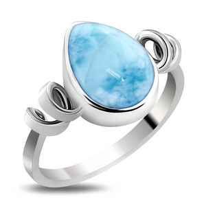 Bague en argent sterling 925, bijoux haut de gamme, pierre naturelle bleue, forme poire, véritable larimar, ruban, pour cadeau - Product Image 4