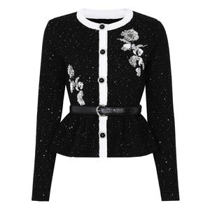 Pullu Çiçek Desenli Kadın Kaliteli Düz Renk Moda Renk Seti Yuvarlak Yaka Uzun Kollu Hırka Midi Etek Kadın Örme 2 Parça Takım - Product Image 6