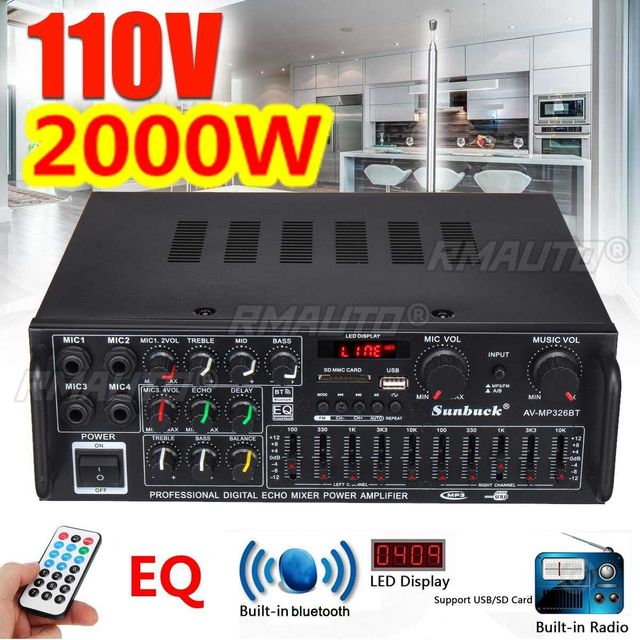 110V Bluetooth Amplifiers 2 Channel Home Car Audio Stereo Subwoofer Amplifier Power Audio Amplifier Audio USB SD With Remote