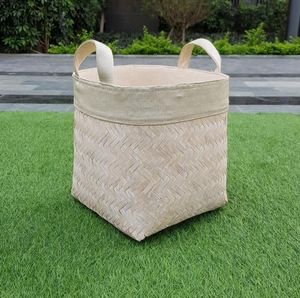 Panier à linge en bambou naturel fait main de qualité supérieure avec doublure en coton amovible et lavable, panier de rangement tissé écologique - Product Image 1