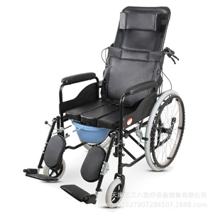 Manual Wheelchair With Commode Seat Hydraulic Reclining Thickened Steel Frame <b>Spoke</b> <b>Wheels</b> For Elderly Users - Product Image 1