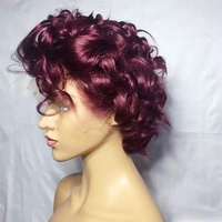 Cheveux humains brésiliens 99J perruque avant en dentelle pour les femmes noires cheveux humains courts coupe de lutin perruque femmes