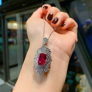 Fashion Eco-friendly Copper 8*12mm Red Zircon Creative Necklace and Ear Rings <b>Set</b> Fashion Jewelry <b>Sets</b> for Women Waterproof - Product Image 2