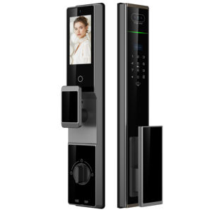 Porte de sécurité intelligente entièrement automatique pour maison connectée, étanche IP65, avec reconnaissance faciale et empreintes digitales, visiophone et serrure à code. - Product Image 1