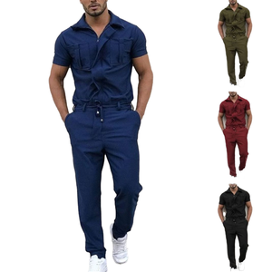 Hot Sale Plaid Short-sleeved <b>Knitted</b> Zip up One Piece Work Jumpsuit Hip Hop Summer Track Jogger Suit <b>Sets</b> for Men - Product Image 1