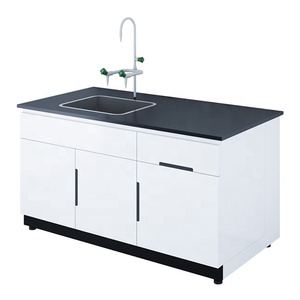 Tavolo da Laboratorio Moderno con Portareagenti, Lavello Resistente agli Agenti Chimici, per Uso in Laboratori, Ospedali e Studi Dentistici, Arredamento in Acciaio e Legno - Product Image 2