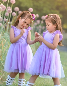 Le ragazze vestono in poliestere Boho Party viola con maniche a trapezio abiti estivi larghi per 2-6 anni abiti Tutu per bambini - Product Image 5