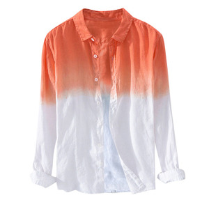 <span class=keywords><strong>Camicia</strong></span> da uomo a maniche lunghe con sfumatura <span class=keywords><strong>arancione</strong></span>, in cotone e <span class=keywords><strong>lino</strong></span> traspirante, con risvolto, vestibilità ampia, per autunno e primavera - Product Image 1