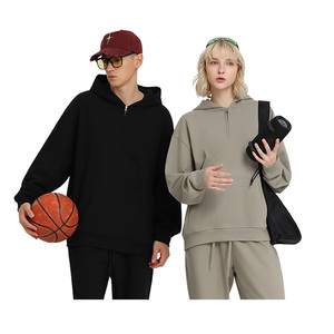 <b>Men's</b> French Terry Cotton Embroidered Lined Vintage Custom Half-Zip Hoodie <b>Pullover</b> Casual Sports Shirt Custom Logo Streetwear - Product Image 4