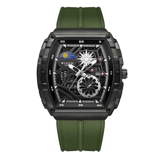 WLISTH 6192 New Watches for Man Luxury Green Silicone Strap Man Waterproof Wristwatch Calendar Luminous Male Casual Clock