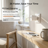 Cargador GaN de 20W con Enchufe Europeo OEM/ODM, PD/QC3.0, 1A1C, USB-C, Cargador Rápido de Pared para Teléfonos Móviles, Laptops, Relojes Inteligentes y Cámaras