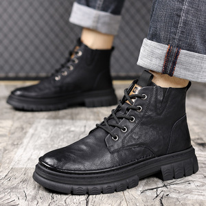 Botas para Hombre, con Punta Redonda, de Cuero, con Cordones, Antideslizantes, Forro de Felpa, Suela de Goma, Botas de Trabajo Casuales de Invierno - Product Image 3