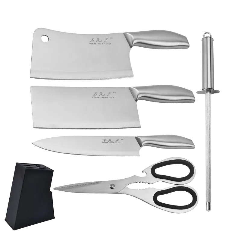 Professionale In Acciaio Inox 5 Pezzi Set di Coltelli Da Cucina Blocco con Carne Mannaia Affettatrice & Scissor & Temperamatite In Acciaio