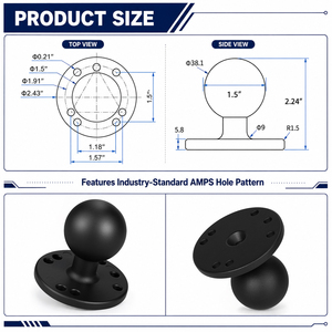 Support de fixation Velpaw réglable en aluminium de qualité marine 1,5 pouce compatible avec les bras à double douille de taille C RAM et la base de plaque AMPS pour mobile - Product Image 2