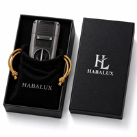 Briquet à cigares portable 4-en-1 avec coupe-cigares en V, poinçon, aiguille de tirage et support à cigares - Flamme jet coupe-vent pour les voyages et les affaires