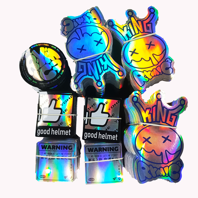 Customized Logo Holographic Vinyl Sticker Rainbow Effect Custom Laser Hologram Eggshell Label for Packaging Made to Order