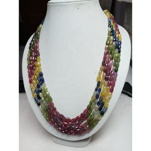 Natural Multi Sapphire Faceted Oval <b>Beads</b> <b>Necklace</b> with 5 Strands High Grade 5-10mm Size for Jewelry Making Wholesale - Product Image 1