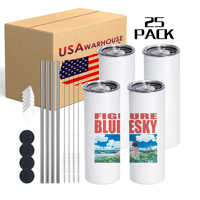 Gobelet isotherme en acier inoxydable à double paroi de 20 oz, blanc vierge pour sublimation, forme skinny droite, avec paille, en gros, entrepôt USA
