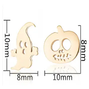 gold silver black and rose gold stainless steel halloween ghost spooky pumpkin earrings stud jewelry