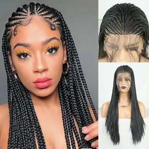 African Box Braided Wigs Long Synthetic Hair Wig Dirty Braid Concubine Lady Wig Expression Braiding Hair Pre Stretched