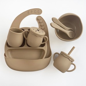 Ensemble de vaisselle écologique pour enfants, anti-chute, en silicone de qualité alimentaire, <span class=keywords><strong>assiette</strong></span> bébé avec <span class=keywords><strong>ventouse</strong></span>, bavoir et fourchette – Vente chaude transfrontalière - Product Image 2