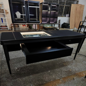 Mesa de Exhibición de Joyería Negra de Lujo, Mostrador de Joyería con <span class=keywords><strong>Tapa</strong></span> de Vidrio Personalizada y Cajón para Tienda Minorista - Product Image 1