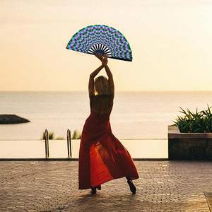 Éventail à main en plastique Guansen de 13 pouces, lumineux aux UV, écologique, style art populaire, pour la musique, la décoration intérieure, les cadeaux d'affaires, en papier peint - Product Image 5