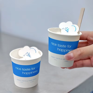 Vasos de papel desechables de pared simple de 4oz y 60mm para helado, impermeables, de pulpa de madera, con diseño de nube azul y blanca, para pedidos al por mayor, con cuchara para postres congelados - Product Image 3