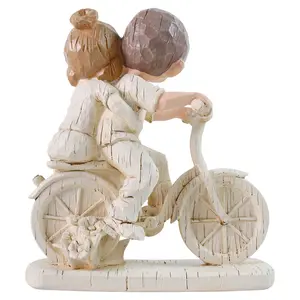 Artesanato personalizado Resina Esculpida madeira casal bicicletas estátua linda linda decoração casa escultura