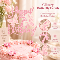 Décoration de gâteau papillon rose rêveur 1-10 ans, décor en papier de dessin animé pour anniversaire