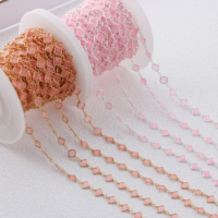 Rantai Emas Lapis 14K Romantis 3+1 Model Clover Berlapis Enamel Pink untuk Pembuatan Perhiasan Kalung dan Gelang Permanen DIY