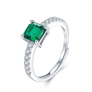 18K chapado en oro blanco laboratorio crecido Zambia verde gemas y moissanita diamante radiante anillo oro blanco S925 boda promesa anillos - Product Image 4