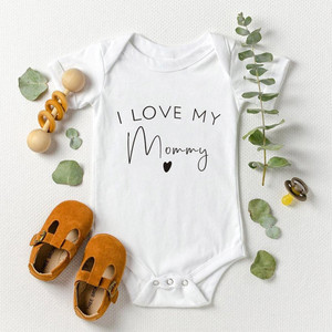 Combinaison <span class=keywords><strong>pour</strong></span> bébé fille, blanc pur, 100% coton, manches courtes, col enveloppe, fermeture à boutons, imprimé « J'aime mon papa, ma maman », lavage en machine - Product Image 3