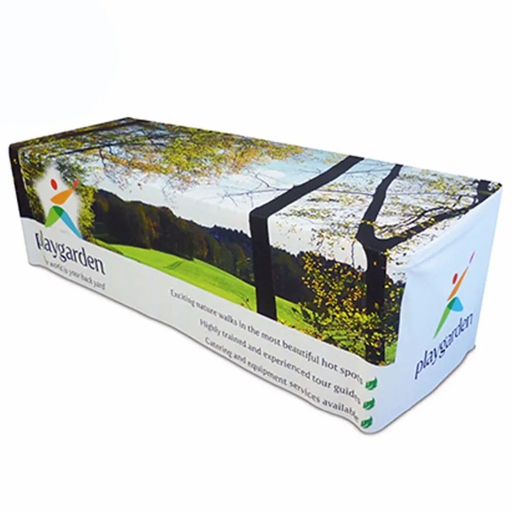 Personalizado sublimación impreso mantel con logotipo impermeable de poliéster stretch spandex cubierta de tabla