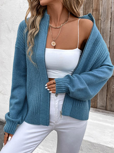 <span class=keywords><strong>Cardigan</strong></span> zippé pour femme, style coréen, automne 2026, décontracté, col montant, couleur unie, en acrylique/nylon - Product Image 3