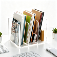 Vente en gros de porte-documents en acrylique à 3 compartiments, organisateur de magazines et de livres en acrylique transparent OEM pour le rangement de bureau