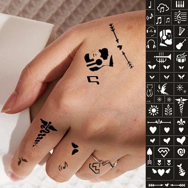 großhandel Sprache hochwertige junge Dame Band Körperkunst aufkleber Haut Tätowierungen Airbrush Herz Tattoo Schablone-Papier